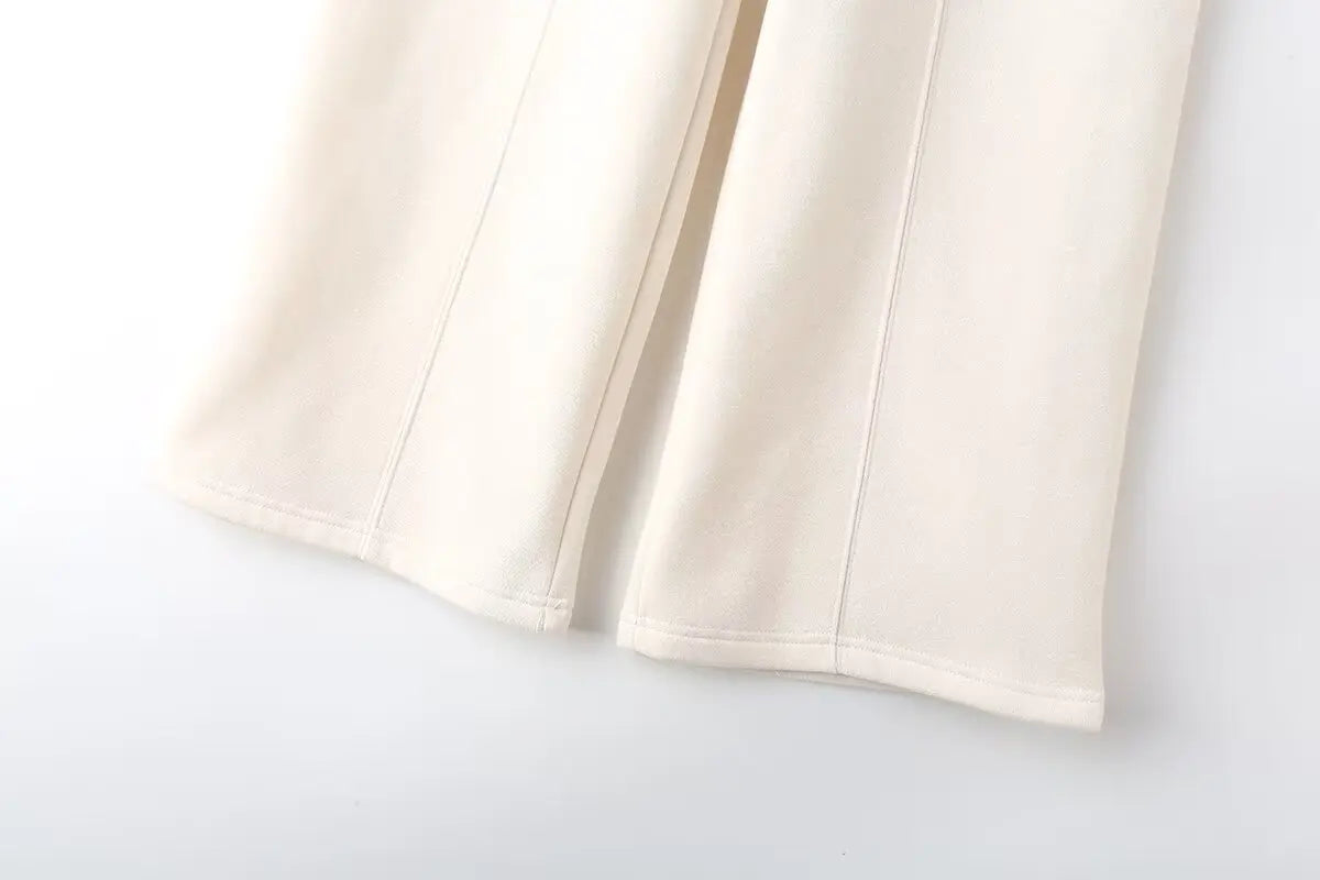 HH Women's Fall 2-Piece Retro Solid Color Zip Bomber Jacket Sweatshirt+High Waist Lace Up Women's Wide Leg Pants Street Wear