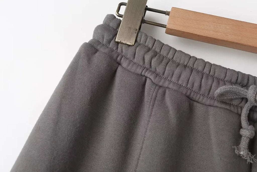 HH Women's Fall 2-Piece Retro Solid Color Zip Bomber Jacket Sweatshirt+High Waist Lace Up Women's Wide Leg Pants Street Wear