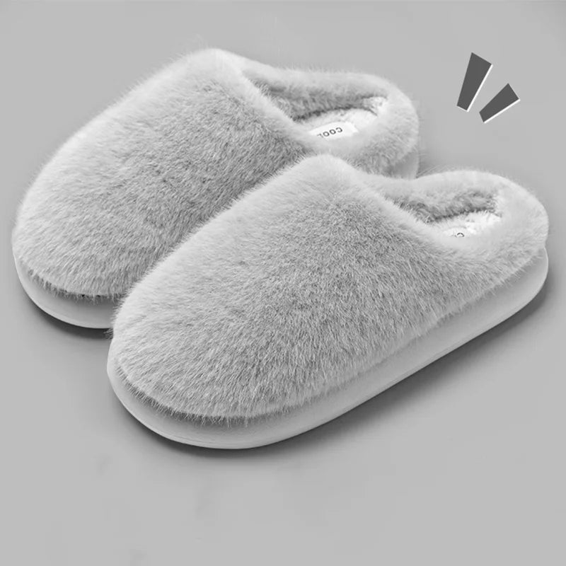 Winter Women's Faux Fur Warm Slippers-Plush Toe-Cover Slip-Resistant Cotton House Shoes,Soft Cozy Indoor Slides with Thick Sole