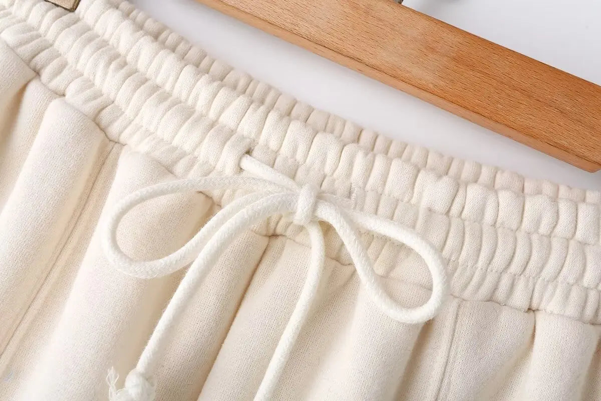 HH Women's Fall 2-Piece Retro Solid Color Zip Bomber Jacket Sweatshirt+High Waist Lace Up Women's Wide Leg Pants Street Wear