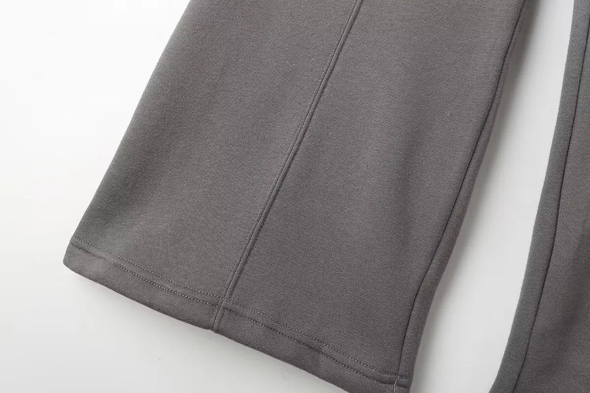 HH Women's Fall 2-Piece Retro Solid Color Zip Bomber Jacket Sweatshirt+High Waist Lace Up Women's Wide Leg Pants Street Wear