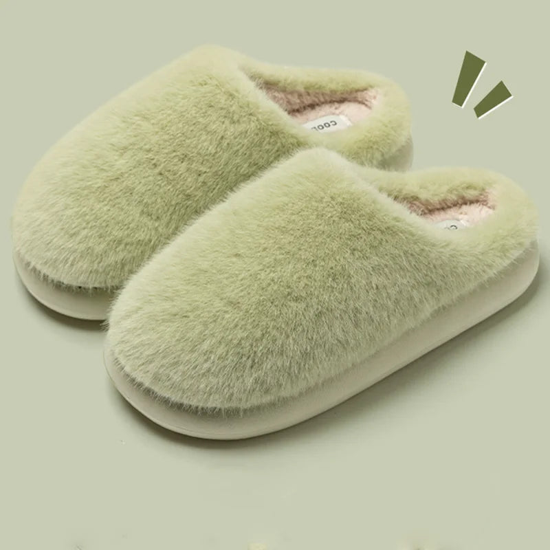 Winter Women's Faux Fur Warm Slippers-Plush Toe-Cover Slip-Resistant Cotton House Shoes,Soft Cozy Indoor Slides with Thick Sole